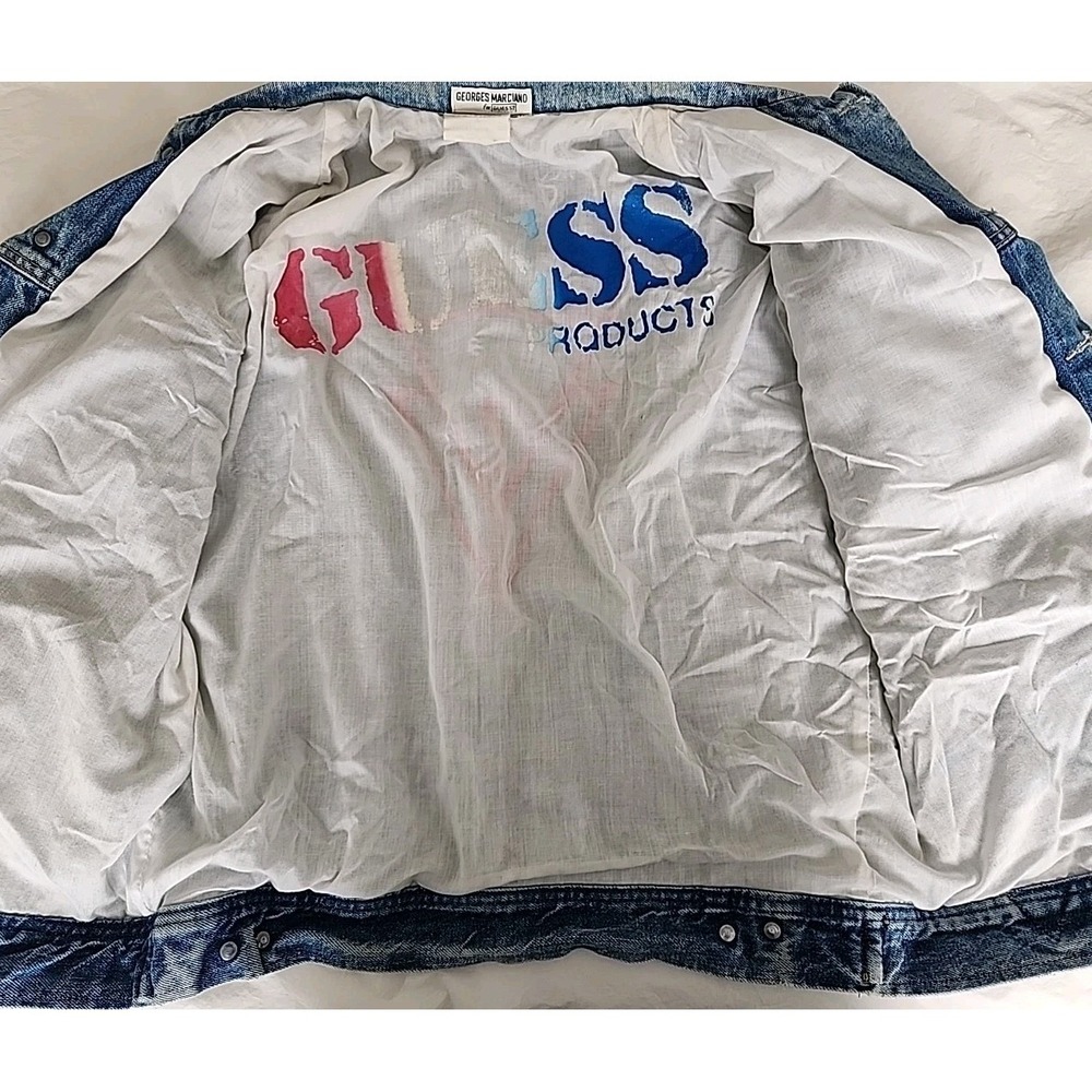 Vintage 80s Georges Marciano for GUESS? Womens Med Jean Jacket Triangle x2 Rare - Picture 6 of 16